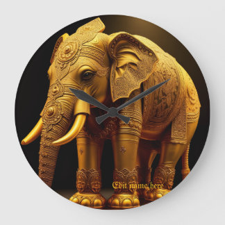 Grande Horloge Ronde Éléphant Doré Royal