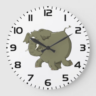 Grande Horloge Ronde Éléphant Gris Joufflu Mignon Animal de la Jungle