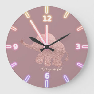 Grande Horloge Ronde Eléphant or Rose de Parties scintillant mignonne -