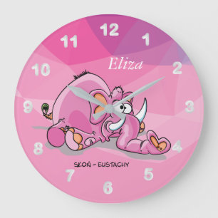 Grande Horloge Ronde Eléphant rose caricature mignon