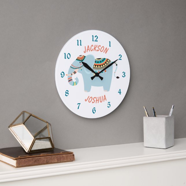 Grande Horloge Ronde Eléphant Tribal Cute Personnalisé (Bureau)