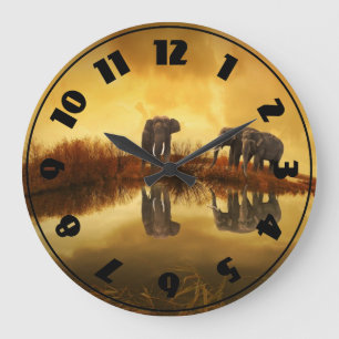 Grande Horloge Ronde Eléphants asiatiques en Thaïlande sous un coucher