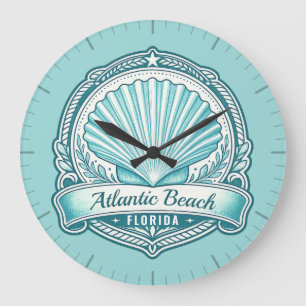 Grande Horloge Ronde Emblème côtier d'Atlantic Beach FL coquillage