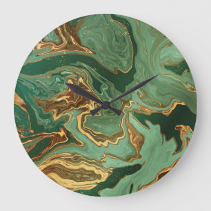 Grande Horloge Ronde Emerald Elegance : Gold Marble Luxe