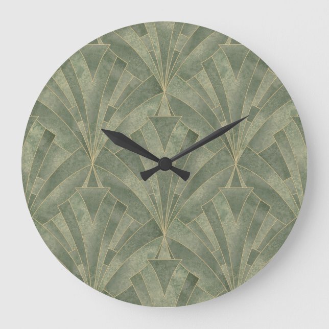Grande Horloge Ronde Emerald Green et Gold Art déco Motif (Recto)