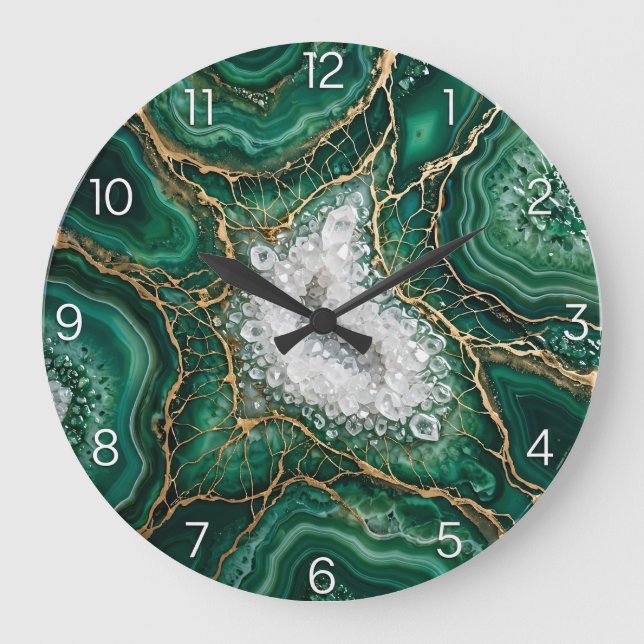 Grande Horloge Ronde  Emerald Green Geode Epoxy Wall Clock (Recto)