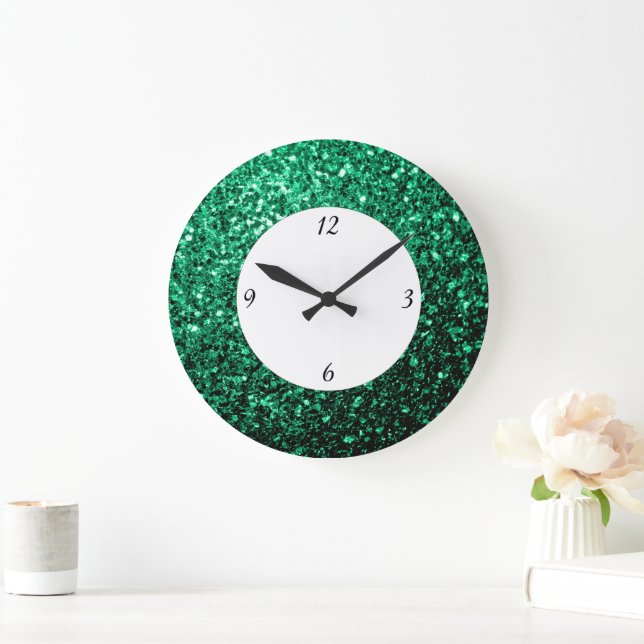 Grande Horloge Ronde Emerald Green parties scintillant scintille avec d (Maison)