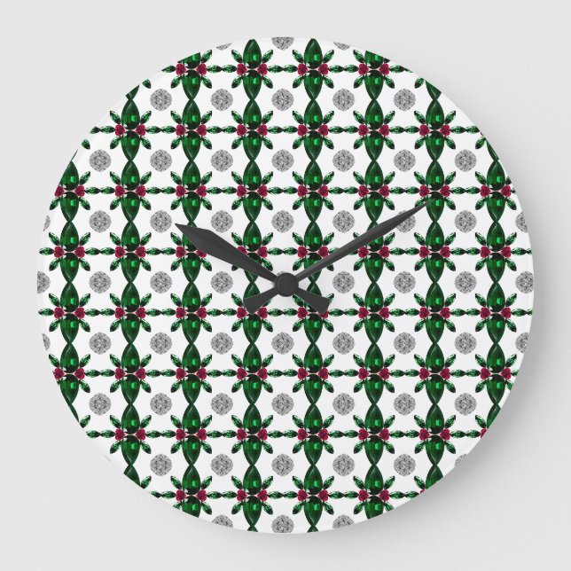 Grande Horloge Ronde Emerald Ruby Diamond Gemstone Art Rouge Vert (Recto)