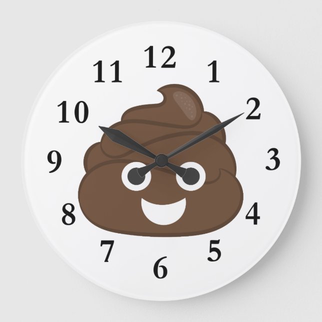 Grande Horloge Ronde Emoji de caca marron fou et idiot (Recto)