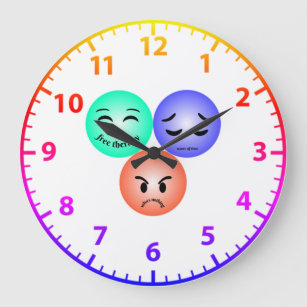 Grande Horloge Ronde Emoji feelings with happy, sad and angry quotes  