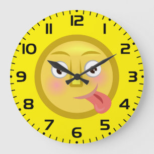 Grande Horloge Ronde Emoji langue sortie visage drôle et nigaud