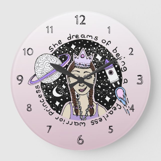 Grande Horloge Ronde Empower Feminist Girl Princess Galaxy Dream Doodle (Recto)