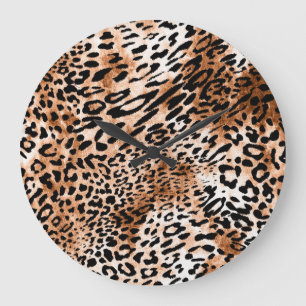 Grande Horloge Ronde Empreinte de léopard africain sans couture