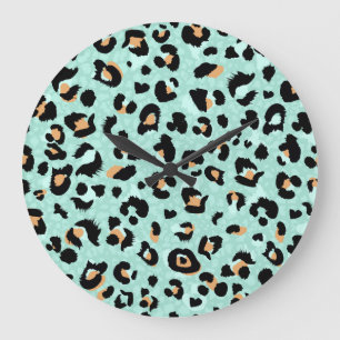 Grande Horloge Ronde Empreinte de léopard, motif animal