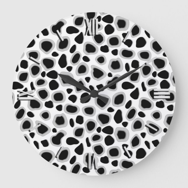 Grande Horloge Ronde Empreinte de léopard - noir et blanc (Recto)