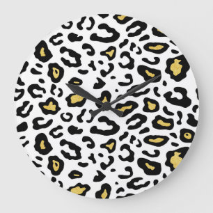 Grande Horloge Ronde Empreinte de léopard or, motif sans soudure.