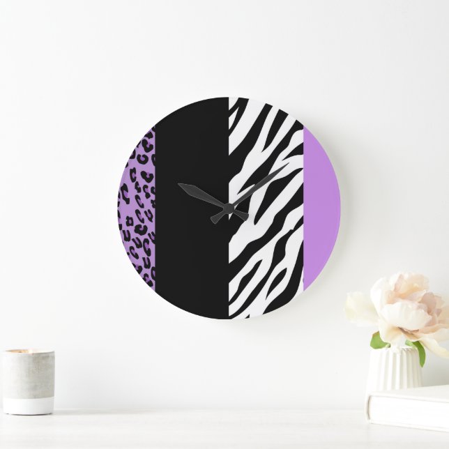 Grande Horloge Ronde Empreinte de léopard, Zebra Print, Poster de anima (Maison)