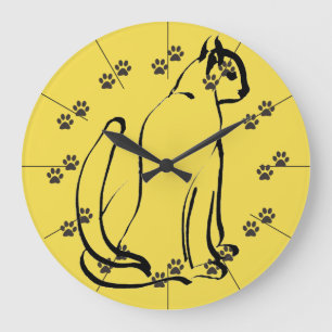 Grande Horloge Ronde Empreinte de patte félin d'art de chat