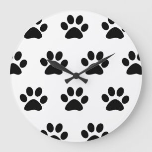 Grande Horloge Ronde Empreinte de patte Motif noir blanc mignon élégant