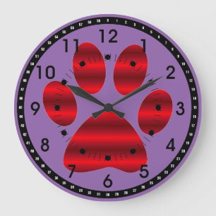 Grande Horloge Ronde Empreinte de patte rouge dégradé