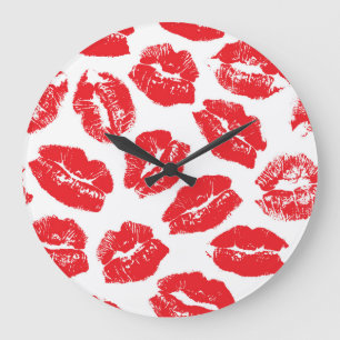 Grande Horloge Ronde Empreinte Kiss Lèvres rouges : Vintage sans fil