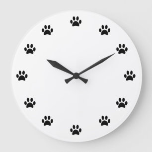 Grande Horloge Ronde Empreintes de patte noires en chiffres