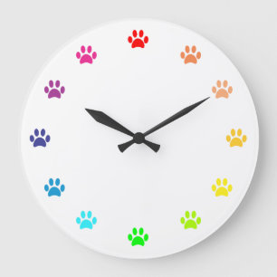 Grande Horloge Ronde Empreintes de pattes peintes en arc-en-ciel sous f