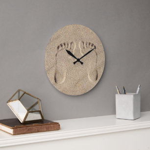 Grande Horloge Ronde Empreintes de pieds sur la plage