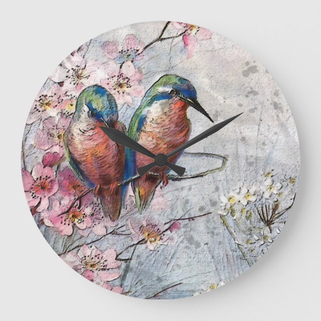 Grande Horloge Ronde En Attente De L'Oiseau De Surfeur Kingfisher (Recto)