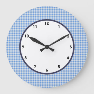 Grande Horloge Ronde en vichy vérifier l'horloge bleue et blanche