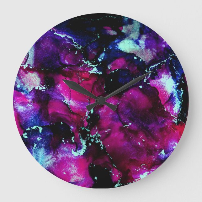 Grande Horloge Ronde Encre d'alcool violette Galaxy Abstraite (Recto)
