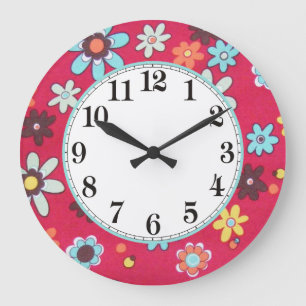 Grande Horloge Ronde Enfant à fleurs