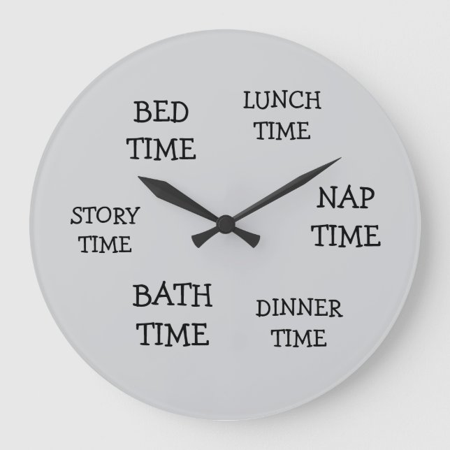 Grande Horloge Ronde enfant enfants garderie horaire quotidien gris ave (Recto)