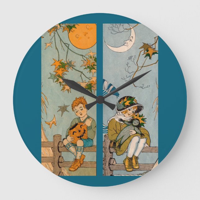Grande Horloge Ronde Enfant et fille des années 1920 en automne (Recto)