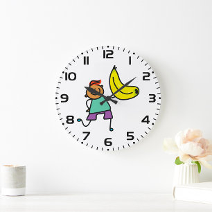 Grande Horloge Ronde Enfant joueur tenant une grosse banane jaune