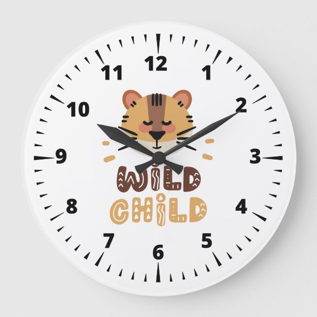 Grande Horloge Ronde Enfant sauvage de tigres mignon (Recto)