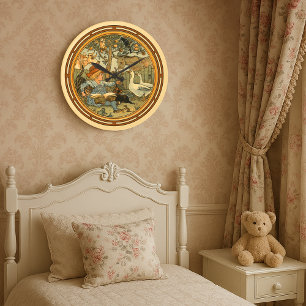 Grande Horloge Ronde Enfant Vintage et Animaux par Walter Crane