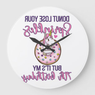 Grande Horloge Ronde Enfants 7e Anniversaire Donut Licorne Sept Ans