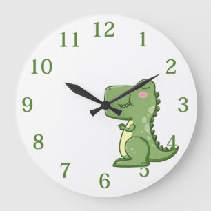 Grande Horloge Ronde Enfants Dinosaure Vert