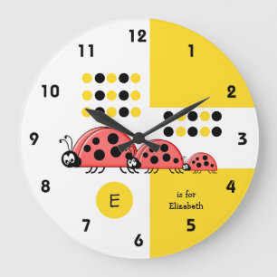 Grande Horloge Ronde Enfants jaunes et noirs, louches avec nom