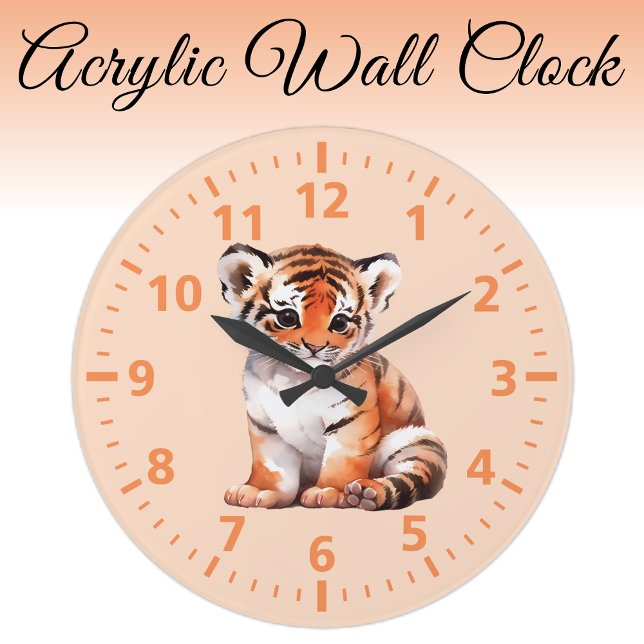 Grande Horloge Ronde Enfants joli tigre orange pêche (Créateur téléchargé)