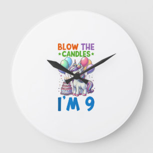 Grande Horloge Ronde Enfants Licorne 9e Anniversaire Garçon 9 Ans Bda