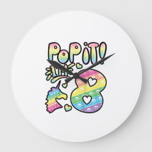 Grande Horloge Ronde Enfants Pop It 8e Anniversaire Filles Garçons 8 An