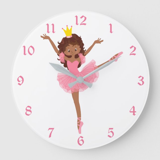 Grande Horloge Ronde Enfants roses mignons de ballerine (Recto)