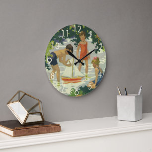 Grande Horloge Ronde Enfants vintage jouant avec des voiliers jouets en