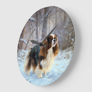 Grande Horloge Ronde English Toy Spaniel Laisser Neige Noël