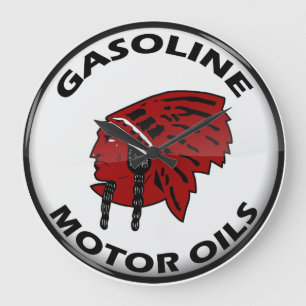 Grande Horloge Ronde Enseigne ancienne en fer blanc Red Indian Gasoline