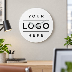 Grande Horloge Ronde Enseigne Blanche Entreprise Logo Bureau