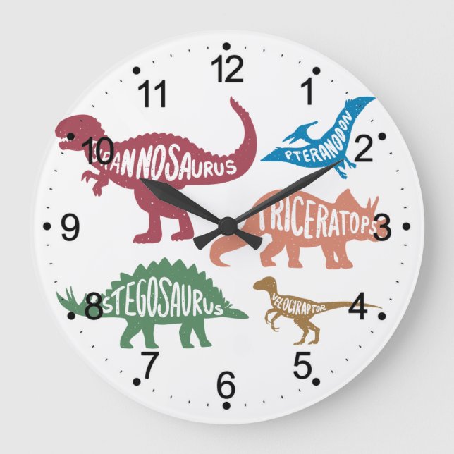 Grande Horloge Ronde Ensemble de silhouettes de différents dinosaures (Recto)