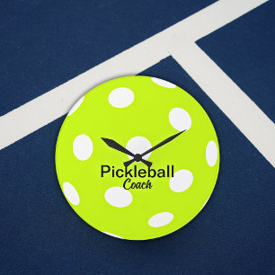 Grande Horloge Ronde Entraîneur de Pickleball Personnalisé Jaune